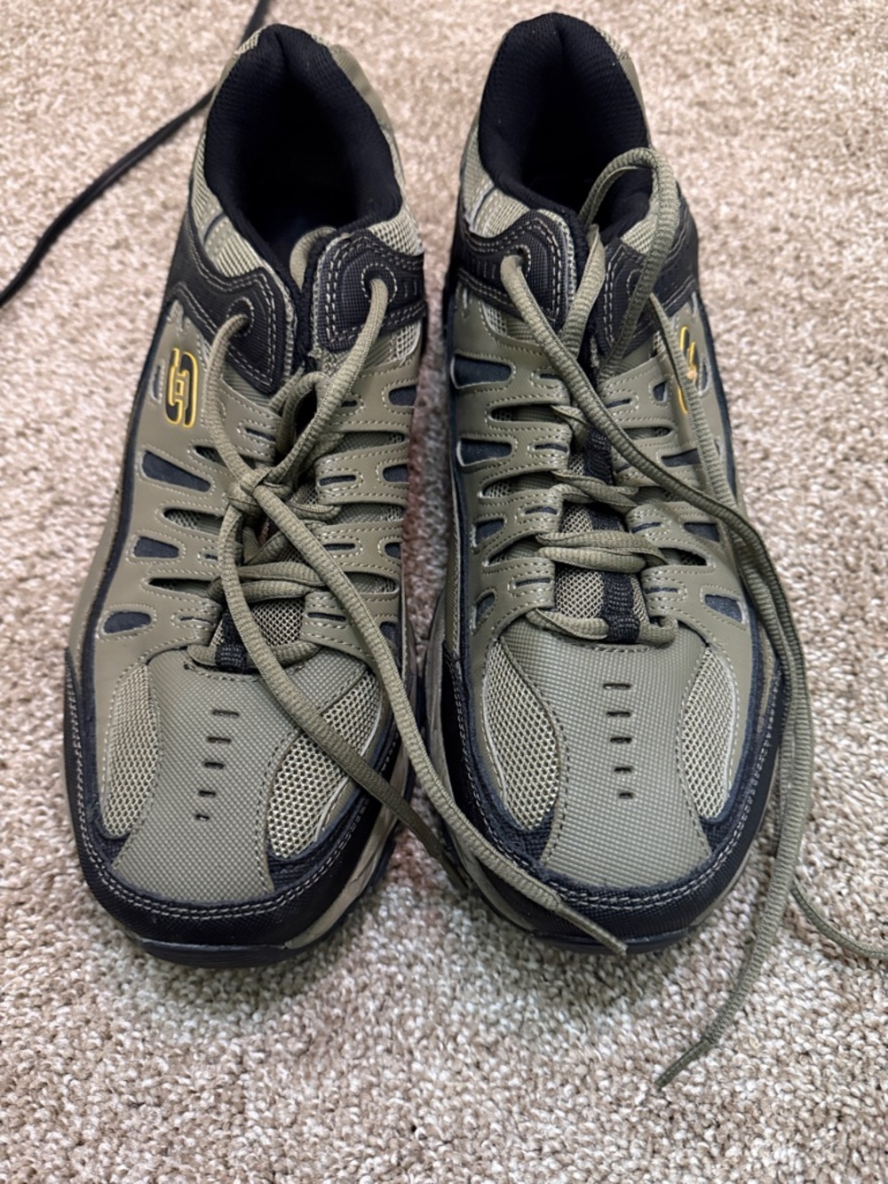 Skechers Olive Green and Black Lace-Up Sneakers